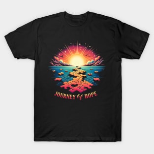 Puzzle pieces forming a path leading to a bright future with the words - Journey of Hope T-Shirt